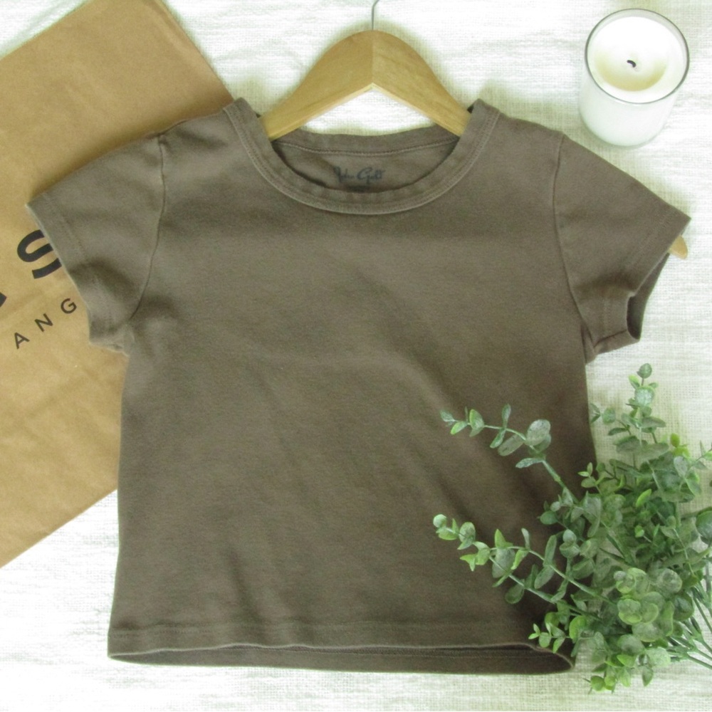 John Galt brown, cropped tee in the size one size fits most.